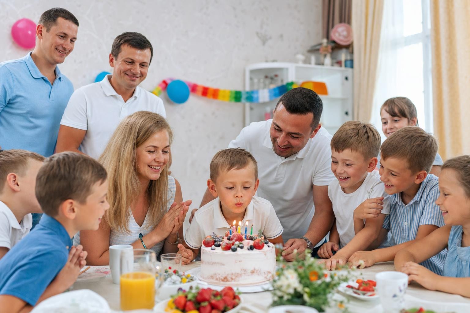 Как отметить день рождения ребёнка дома — украшенная комната с шарами и тортом