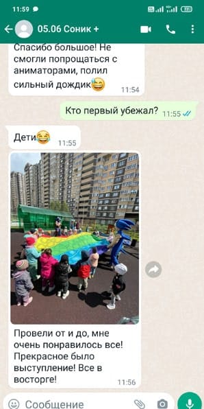 Отзыв аниматоры Ежики Соники на день рождения 05/06/2023