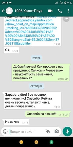Отзыв аниматоры Халк и Человек Паук 10/06/2020