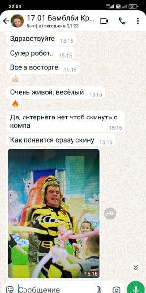 Отзыв о работе аниматора Бамблби на дне рождения ребенка в ТЦ в Красногорске 17/01/2025