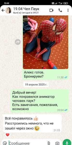 Отзыв на аниматора Человека Паука на день рождения мальчика 19/04/2025