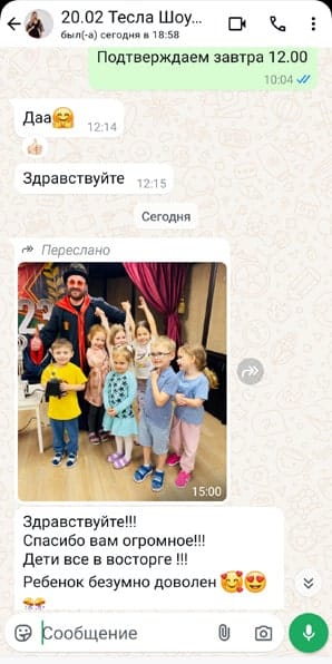 Отзыв на аниматора с Тесла Шоу на день рождения мальчика 20/02/2025