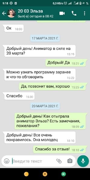 Отзыв на аниматора Эльзу на день рождения девочки 20/03/2021