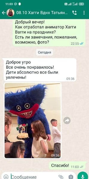 Отзыв на аниматора Хагги Вагги на день рождения 08/10/2023